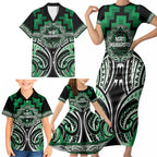 Aotearoa Ngati Maniapoto Personalised Family Matching Short Sleeve Bodycon Dress and Hawaiian Shirt Maori Iwi Poutama Puhoro Tattoo