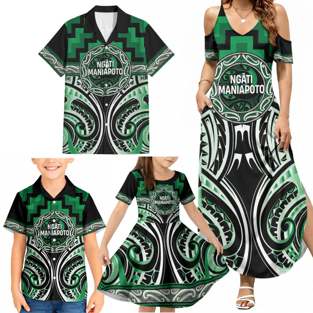 Aotearoa Ngati Maniapoto Personalised Family Matching Summer Maxi Dress and Hawaiian Shirt Maori Iwi Poutama Puhoro Tattoo