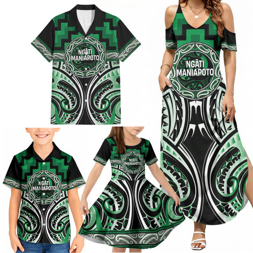 Aotearoa Ngati Maniapoto Personalised Family Matching Summer Maxi Dress and Hawaiian Shirt Maori Iwi Poutama Puhoro Tattoo