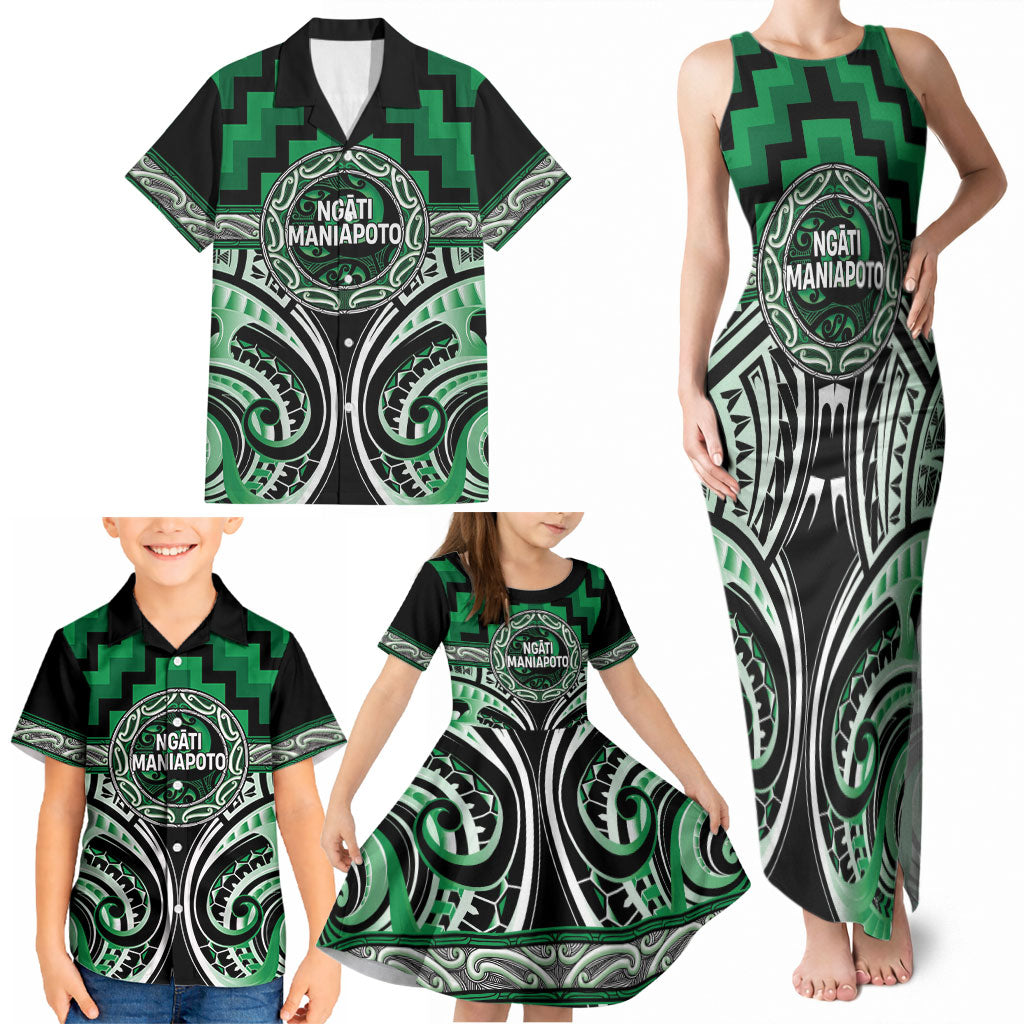 Aotearoa Ngati Maniapoto Personalised Family Matching Tank Maxi Dress and Hawaiian Shirt Maori Iwi Poutama Puhoro Tattoo