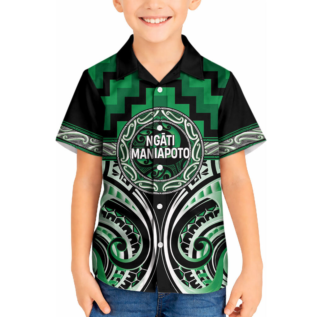 Aotearoa Ngati Maniapoto Personalised Kid Hawaiian Shirt Maori Iwi Poutama Puhoro Tattoo