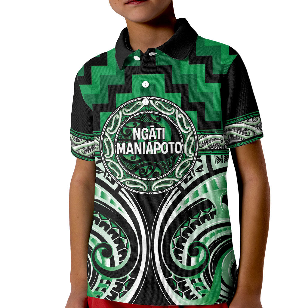 Aotearoa Ngati Maniapoto Personalised Kid Polo Shirt Maori Iwi Poutama Puhoro Tattoo