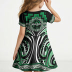 Aotearoa Ngati Maniapoto Personalised Kid Short Sleeve Dress Maori Iwi Poutama Puhoro Tattoo