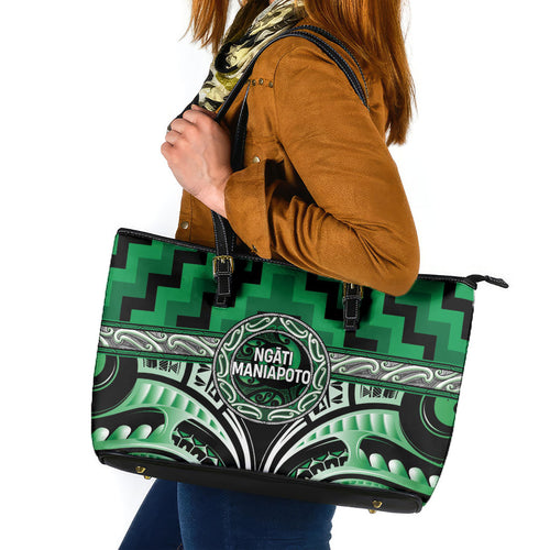 Aotearoa Ngati Maniapoto Leather Tote Bag Maori Iwi Poutama Puhoro Tattoo