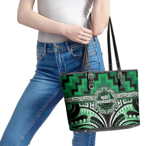 Aotearoa Ngati Maniapoto Leather Tote Bag Maori Iwi Poutama Puhoro Tattoo