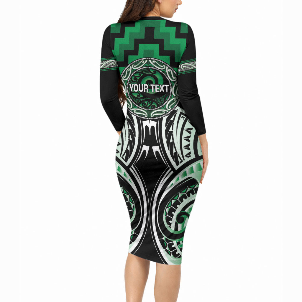Aotearoa Ngati Maniapoto Personalised Long Sleeve Bodycon Dress Maori Iwi Poutama Puhoro Tattoo