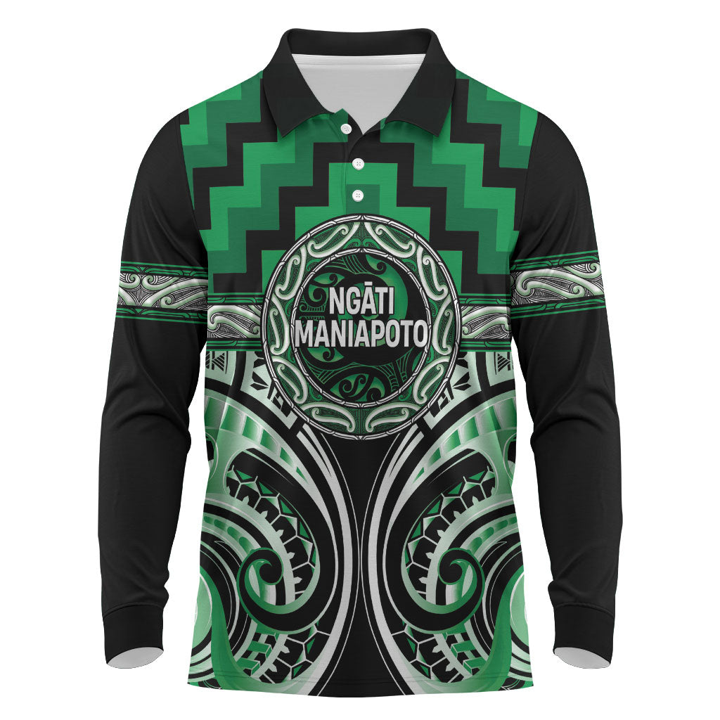 Aotearoa Ngati Maniapoto Personalised Long Sleeve Polo Shirt Maori Iwi Poutama Puhoro Tattoo