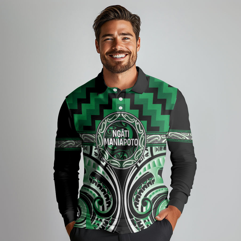 Aotearoa Ngati Maniapoto Personalised Long Sleeve Polo Shirt Maori Iwi Poutama Puhoro Tattoo