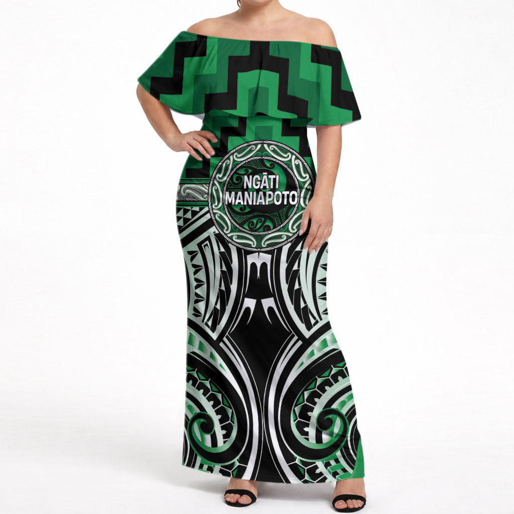 Aotearoa Ngati Maniapoto Personalised Off Shoulder Maxi Dress Maori Iwi Poutama Puhoro Tattoo