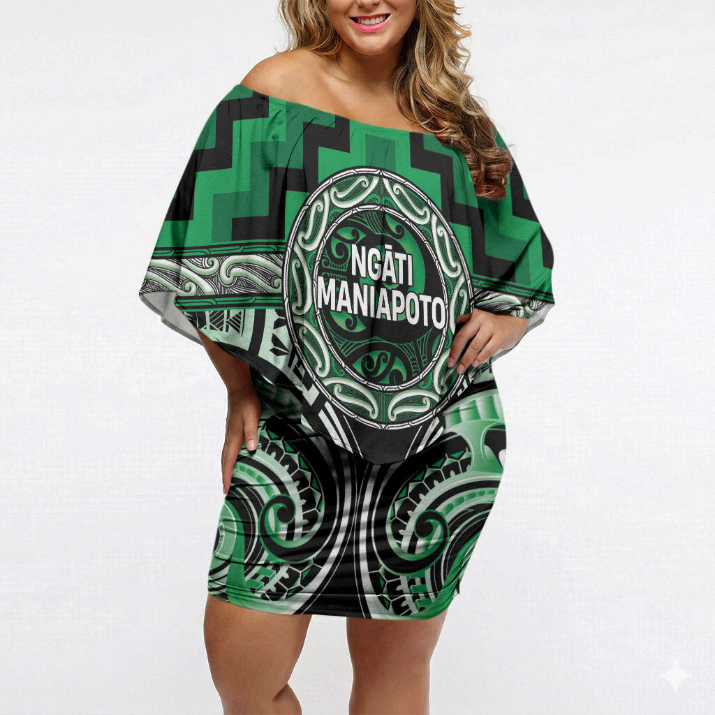 Aotearoa Ngati Maniapoto Personalised Off Shoulder Short Dress Maori Iwi Poutama Puhoro Tattoo