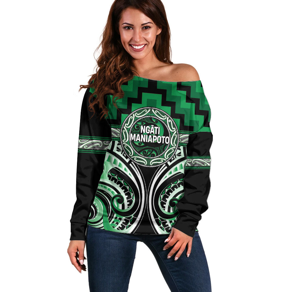Aotearoa Ngati Maniapoto Personalised Off Shoulder Sweater Maori Iwi Poutama Puhoro Tattoo