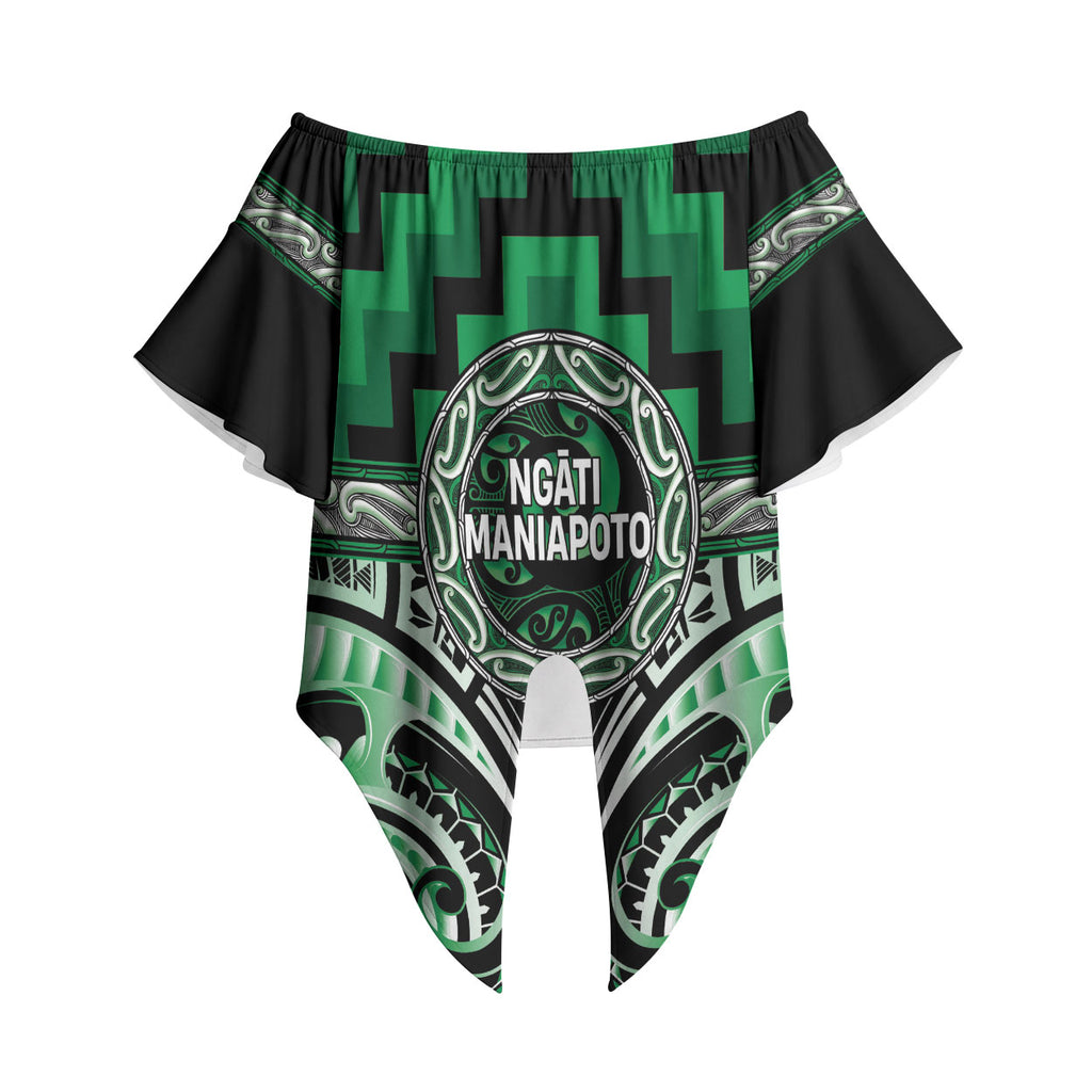Aotearoa Ngati Maniapoto Personalised Off Shoulder Wrap Waist Top Maori Iwi Poutama Puhoro Tattoo