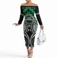 Aotearoa Ngati Maniapoto Personalised Off The Shoulder Long Sleeve Dress Maori Iwi Poutama Puhoro Tattoo