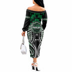 Aotearoa Ngati Maniapoto Personalised Off The Shoulder Long Sleeve Dress Maori Iwi Poutama Puhoro Tattoo