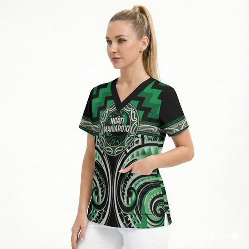 Aotearoa Ngati Maniapoto Personalised Scrub Top Maori Iwi Poutama Puhoro Tattoo