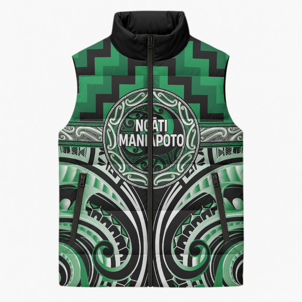 Aotearoa Ngati Maniapoto Personalised Sleeveless Puffer Jacket Maori Iwi Poutama Puhoro Tattoo