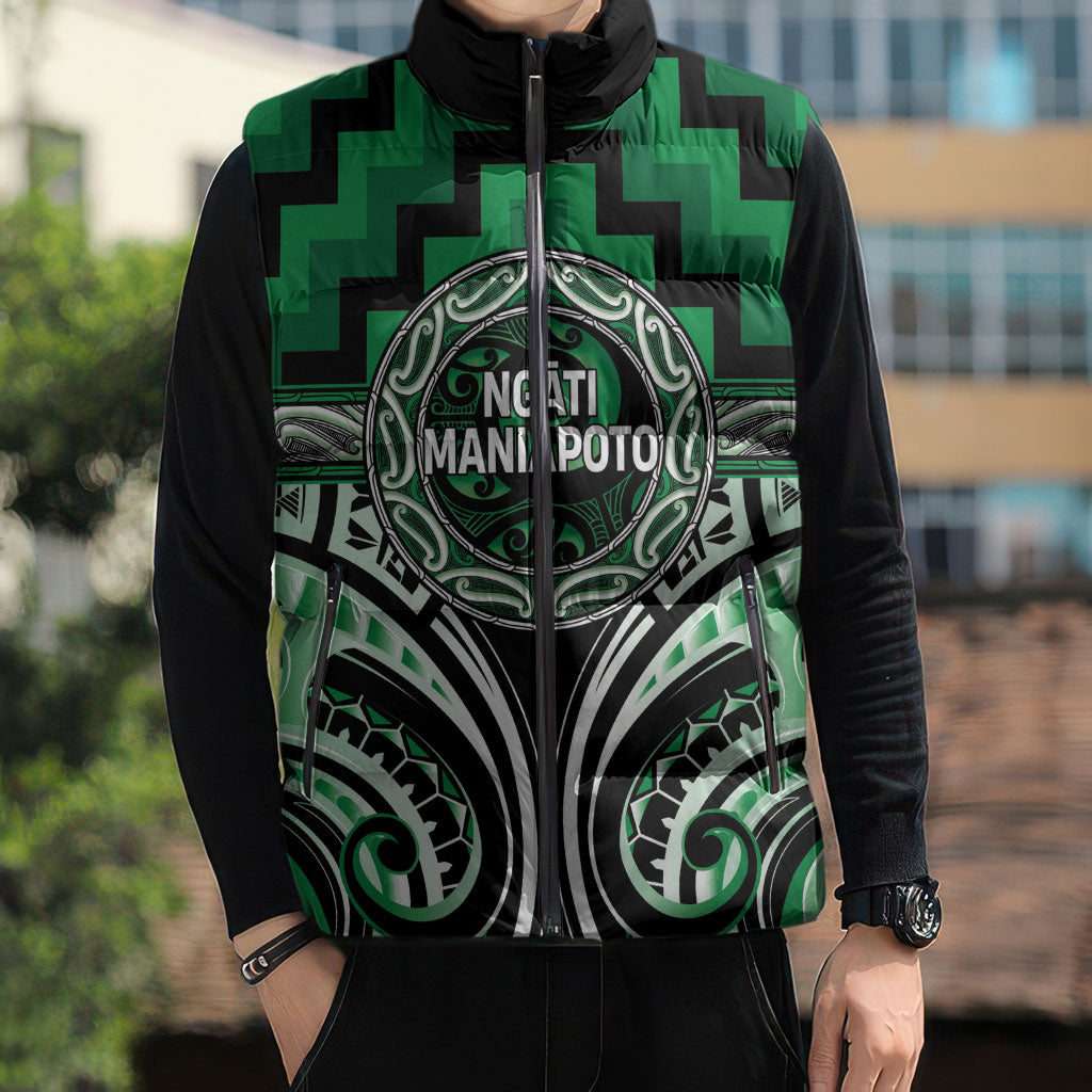 Aotearoa Ngati Maniapoto Personalised Sleeveless Puffer Jacket Maori Iwi Poutama Puhoro Tattoo