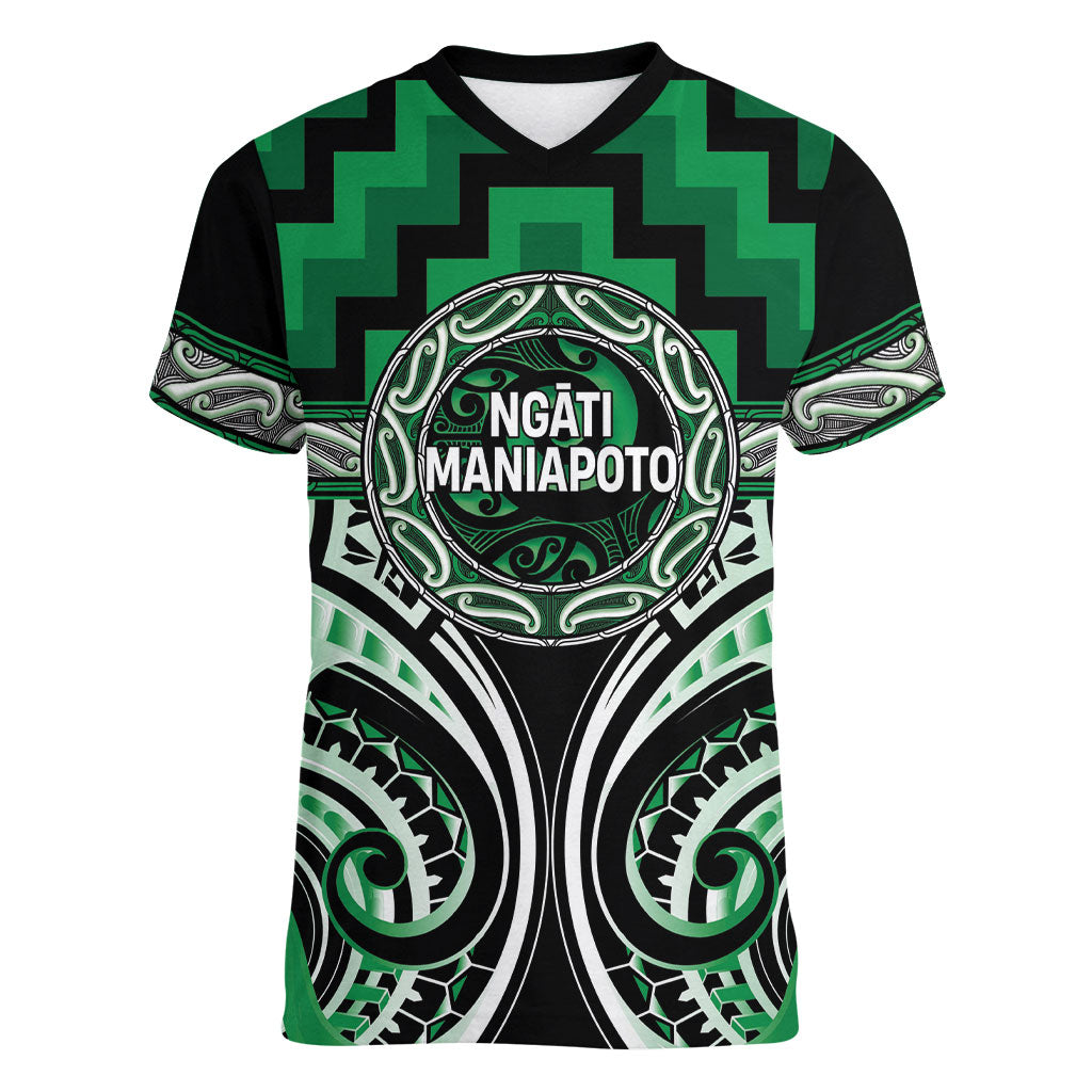 Aotearoa Ngati Maniapoto Personalised Women V-Neck T-Shirt Maori Iwi Poutama Puhoro Tattoo
