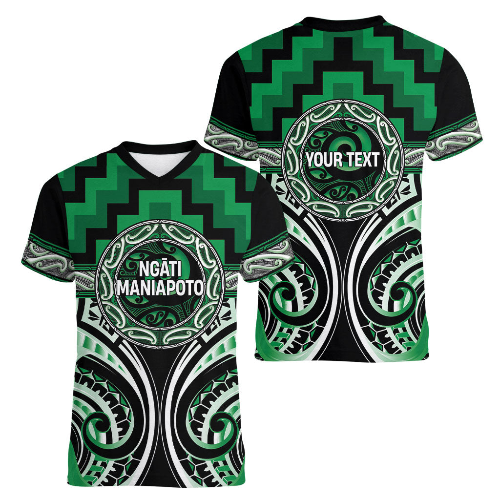 Aotearoa Ngati Maniapoto Personalised Women V-Neck T-Shirt Maori Iwi Poutama Puhoro Tattoo