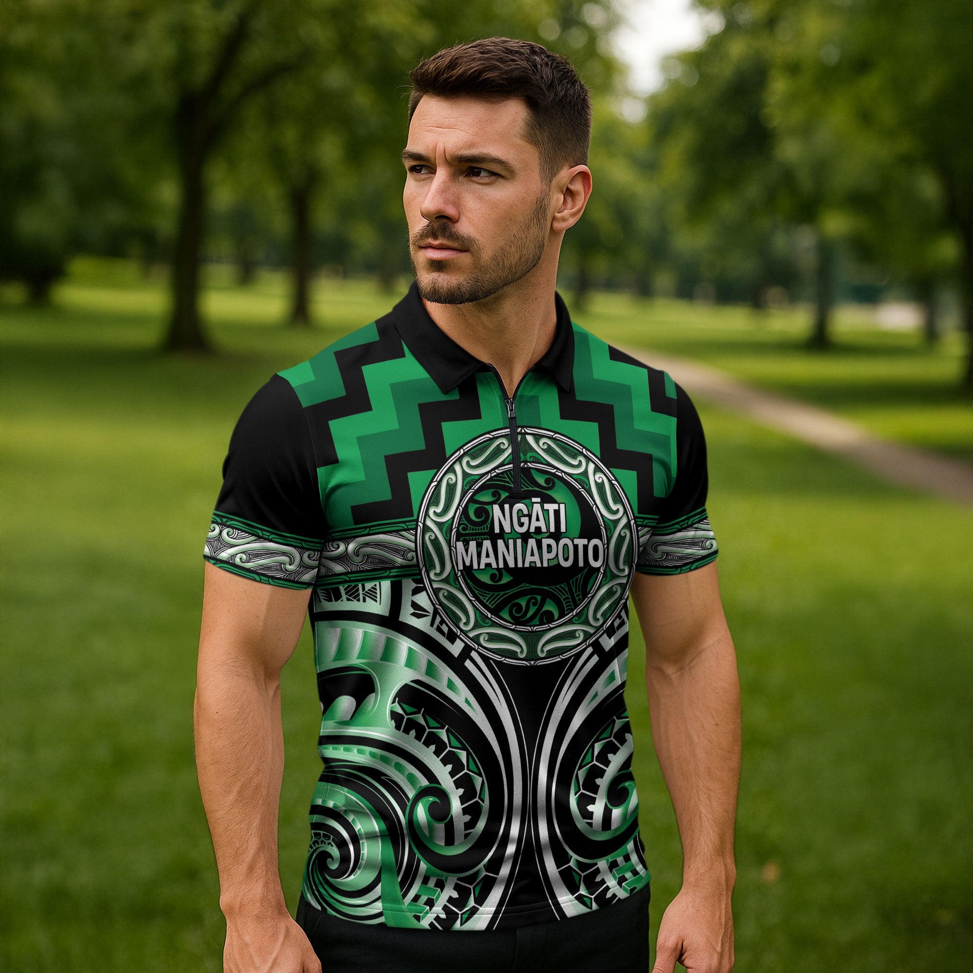 Aotearoa Ngati Maniapoto Personalised Zipper Polo Shirt Maori Iwi Poutama Puhoro Tattoo