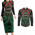 Aotearoa Ngai Tuhoe Personalised Couples Matching Long Sleeve Bodycon Dress and Long Sleeve Button Shirt Maori Iwi Poutama Puhoro Tattoo