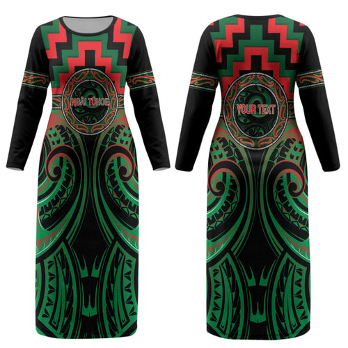 Aotearoa Ngai Tuhoe Personalised Couples Matching Long Sleeve Bodycon Dress and Long Sleeve Button Shirt Maori Iwi Poutama Puhoro Tattoo
