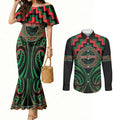 Aotearoa Ngai Tuhoe Personalised Couples Matching Mermaid Dress and Long Sleeve Button Shirt Maori Iwi Poutama Puhoro Tattoo
