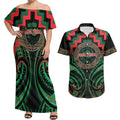 Aotearoa Ngai Tuhoe Personalised Couples Matching Off Shoulder Maxi Dress and Hawaiian Shirt Maori Iwi Poutama Puhoro Tattoo