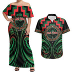 Aotearoa Ngai Tuhoe Personalised Couples Matching Off Shoulder Maxi Dress and Hawaiian Shirt Maori Iwi Poutama Puhoro Tattoo