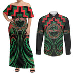Aotearoa Ngai Tuhoe Personalised Couples Matching Off Shoulder Maxi Dress and Long Sleeve Button Shirt Maori Iwi Poutama Puhoro Tattoo