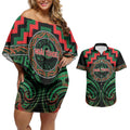 Aotearoa Ngai Tuhoe Personalised Couples Matching Off Shoulder Short Dress and Hawaiian Shirt Maori Iwi Poutama Puhoro Tattoo