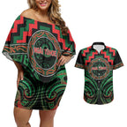 Aotearoa Ngai Tuhoe Personalised Couples Matching Off Shoulder Short Dress and Hawaiian Shirt Maori Iwi Poutama Puhoro Tattoo