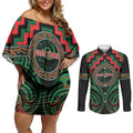 Aotearoa Ngai Tuhoe Personalised Couples Matching Off Shoulder Short Dress and Long Sleeve Button Shirt Maori Iwi Poutama Puhoro Tattoo