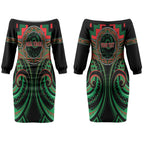 Aotearoa Ngai Tuhoe Personalised Couples Matching Off The Shoulder Long Sleeve Dress and Hawaiian Shirt Maori Iwi Poutama Puhoro Tattoo