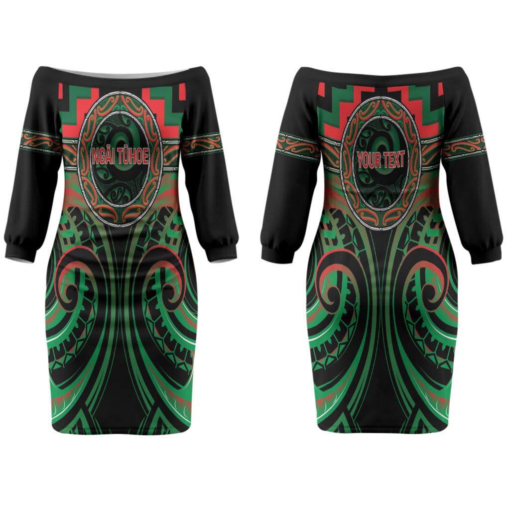 Aotearoa Ngai Tuhoe Personalised Couples Matching Off The Shoulder Long Sleeve Dress and Hawaiian Shirt Maori Iwi Poutama Puhoro Tattoo