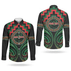 Aotearoa Ngai Tuhoe Personalised Couples Matching Off The Shoulder Long Sleeve Dress and Long Sleeve Button Shirt Maori Iwi Poutama Puhoro Tattoo