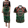 Aotearoa Ngai Tuhoe Personalised Couples Matching Puletasi and Hawaiian Shirt Maori Iwi Poutama Puhoro Tattoo