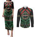 Aotearoa Ngai Tuhoe Personalised Couples Matching Puletasi and Long Sleeve Button Shirt Maori Iwi Poutama Puhoro Tattoo
