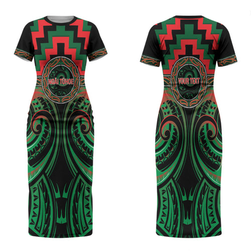 Aotearoa Ngai Tuhoe Personalised Couples Matching Short Sleeve Bodycon Dress and Hawaiian Shirt Maori Iwi Poutama Puhoro Tattoo