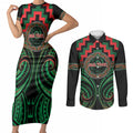 Aotearoa Ngai Tuhoe Personalised Couples Matching Short Sleeve Bodycon Dress and Long Sleeve Button Shirt Maori Iwi Poutama Puhoro Tattoo