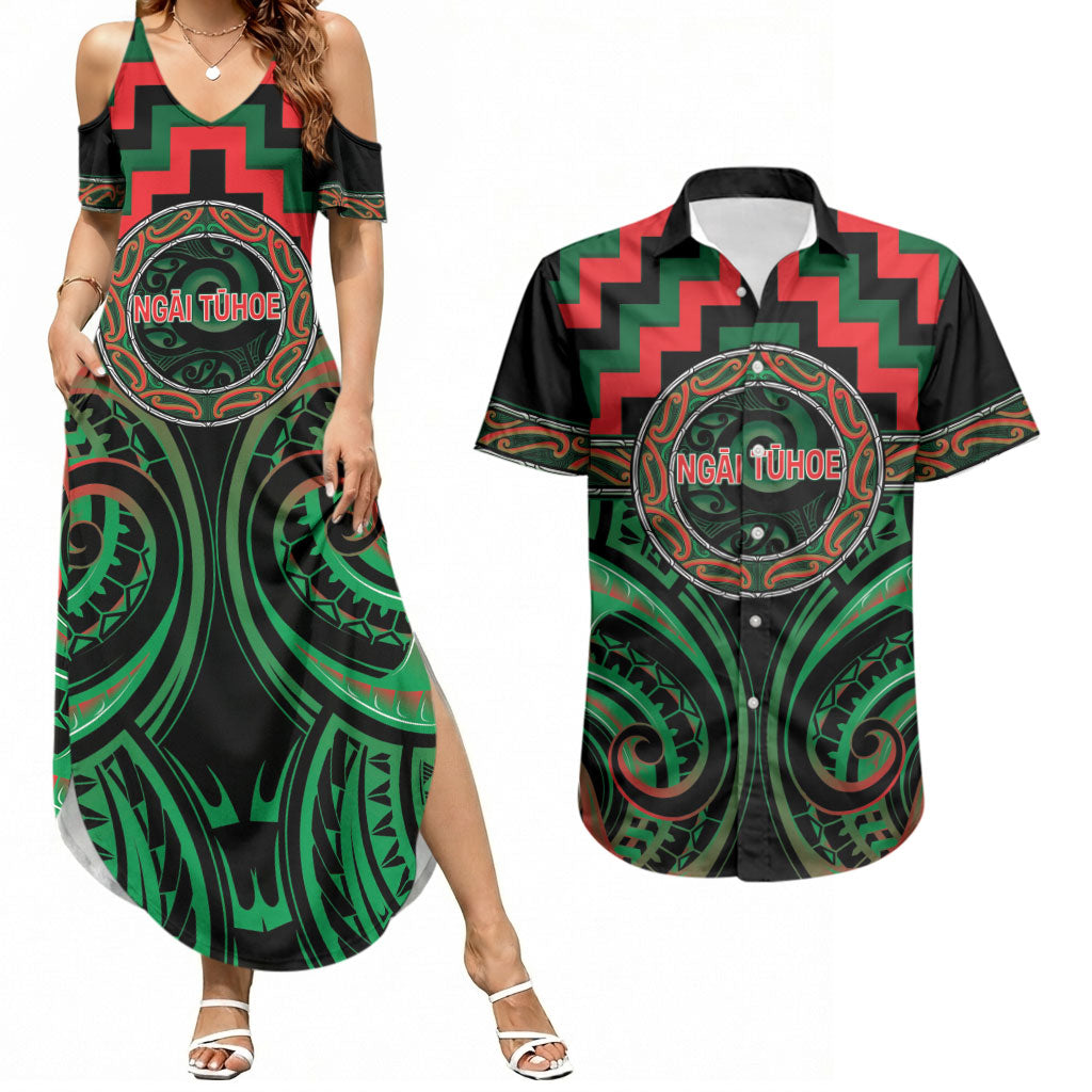 Aotearoa Ngai Tuhoe Personalised Couples Matching Summer Maxi Dress and Hawaiian Shirt Maori Iwi Poutama Puhoro Tattoo