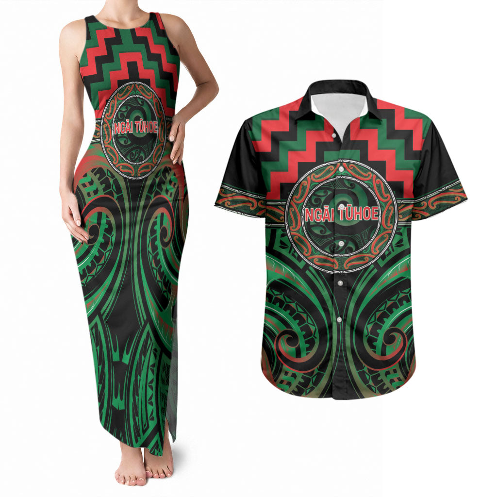 Aotearoa Ngai Tuhoe Personalised Couples Matching Tank Maxi Dress and Hawaiian Shirt Maori Iwi Poutama Puhoro Tattoo
