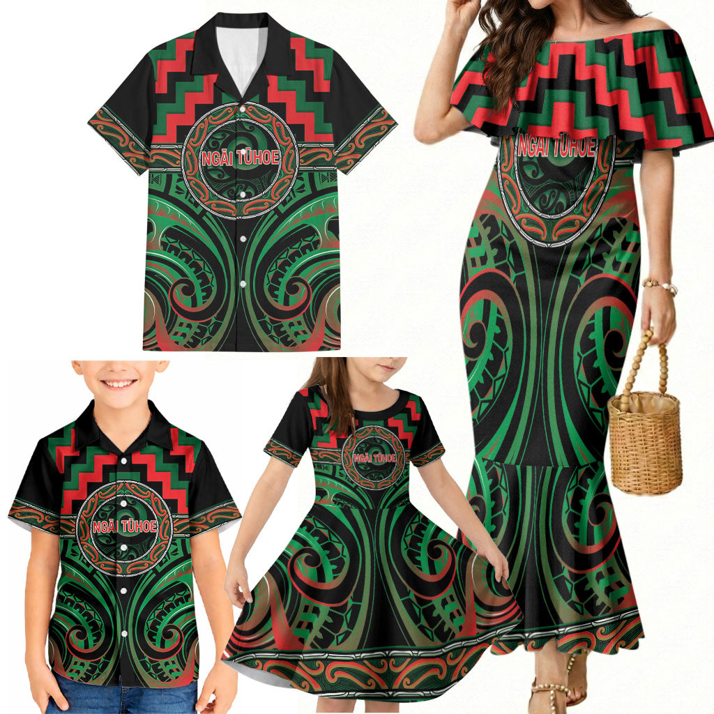 Aotearoa Ngai Tuhoe Personalised Family Matching Mermaid Dress and Hawaiian Shirt Maori Iwi Poutama Puhoro Tattoo