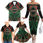 Aotearoa Ngai Tuhoe Personalised Family Matching Off The Shoulder Long Sleeve Dress and Hawaiian Shirt Maori Iwi Poutama Puhoro Tattoo