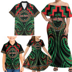 Aotearoa Ngai Tuhoe Personalised Family Matching Off Shoulder Maxi Dress and Hawaiian Shirt Maori Iwi Poutama Puhoro Tattoo