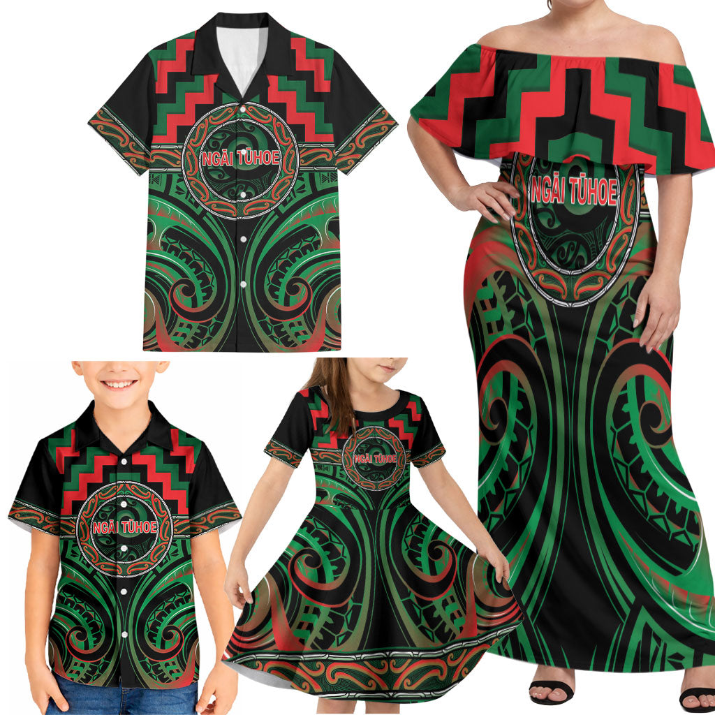 Aotearoa Ngai Tuhoe Personalised Family Matching Off Shoulder Maxi Dress and Hawaiian Shirt Maori Iwi Poutama Puhoro Tattoo
