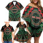 Aotearoa Ngai Tuhoe Personalised Family Matching Off Shoulder Short Dress and Hawaiian Shirt Maori Iwi Poutama Puhoro Tattoo