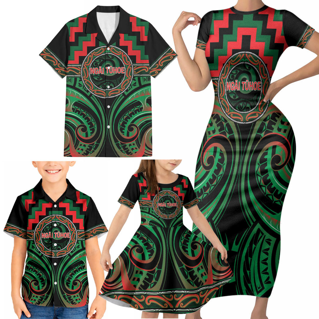 Aotearoa Ngai Tuhoe Personalised Family Matching Short Sleeve Bodycon Dress and Hawaiian Shirt Maori Iwi Poutama Puhoro Tattoo