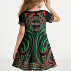 Aotearoa Ngai Tuhoe Personalised Kid Short Sleeve Dress Maori Iwi Poutama Puhoro Tattoo