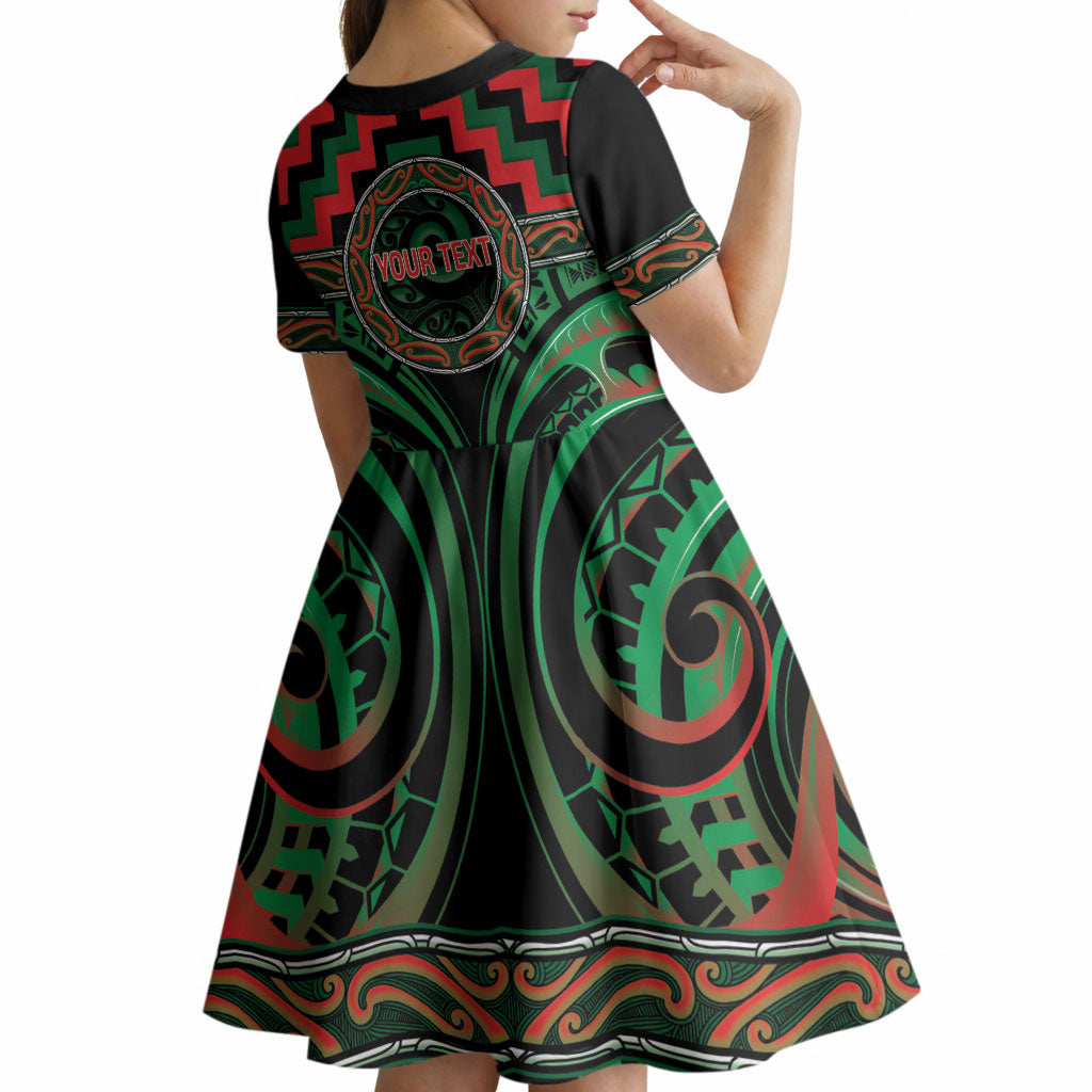 Aotearoa Ngai Tuhoe Personalised Kid Short Sleeve Dress Maori Iwi Poutama Puhoro Tattoo